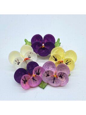 Vintage Shell Pansy Brooch Spring Multi Color Hand Painted Pastel